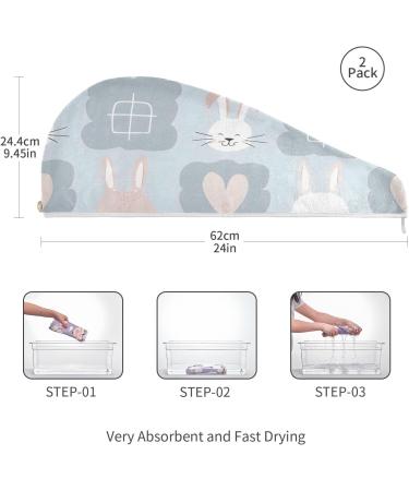 Pink White Rabbit Hair Towel 2 Pack - Super Absorbent Quick-Dry Hair Turbans for Women & Girls - Buy Online on GoSupps.com