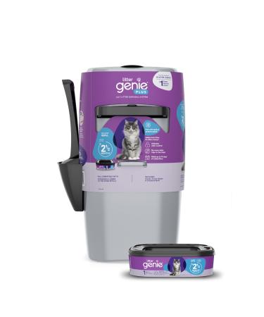 Litter Genie Plus Pail Ultimate Cat Litter Disposal System Locks Away Odors Includes One Refill Silver - 05320 Trash Can