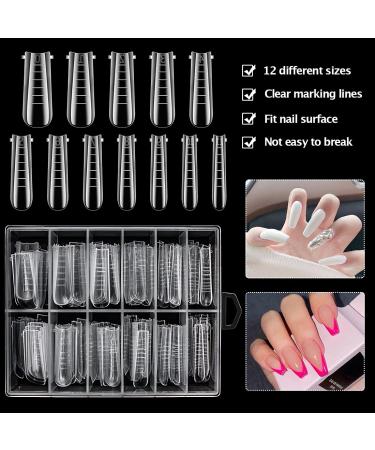 Clear Gel Nail Extension Mold Set with Dual-ended Brush and File - 12 Sizes, Scale, Coffin Nails - 128pcs - Buy Online on GoSupps.com