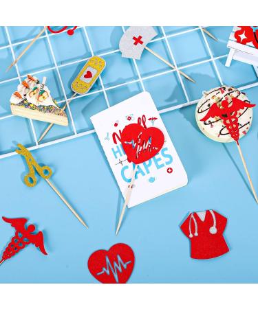 Whaline 25Pcs Nurse Theme Cupcake Toppers Glitter Stethoscope Heartbeats Cupcake Food Sticks Thank You Nurses Paper Cake Picks for Nurse Graduation Retirement Party Supplies Cake Decoration 9 Design - Buy Online on GoSupps.com