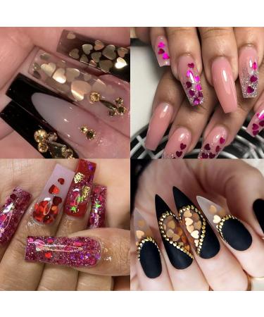  GZMAYUEN GZMAYUEN 12 Girls 3D Heart-Shaped Glitter Nail Art - Holographic Laser Glitter for Nails Gold Glitter - Buy Online on GoSupps.com