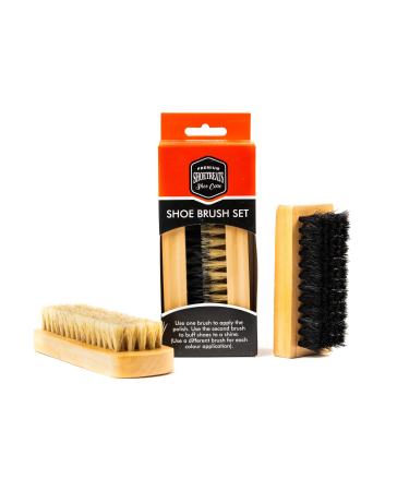 Shoetreats 2 Piece Traditional Wooden Handled Shoe Brush Set - Shoe Boot Cleaning Polish Buffing