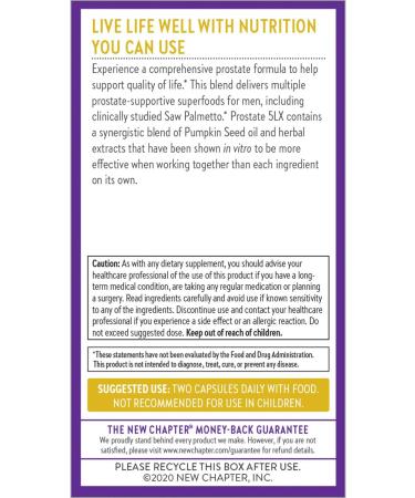 New Chapter Prostate 5LX Supplement with Saw Palmetto & Selenium - 60 Vegetarian Capsules for Prostate Health - Buy Online on GoSupps.com