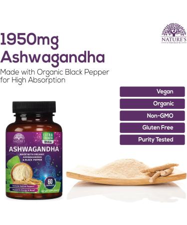 Organic Ashwagandha Capsules - Extra Strength Stress & Immune Support - 60 Count (Pack of 1) - Buy Online on GoSupps.com