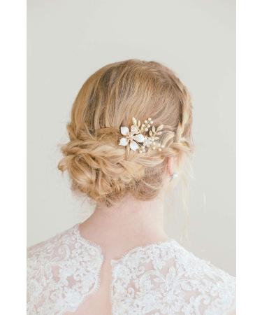 BERYUAN Women Pearl Hair Clip Gold Leaf Flower Barrette Wedding Hair Accessory Gift for Her Party Headpiece for Bride Bridesmaid Girls (Gold) - Buy Online on GoSupps.com