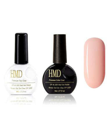 Canada HMD Soak Off UV LED GEl Nail polish color 003 with No Wipe Mirror Shine Top Coat set salmon color