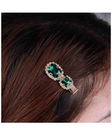 Cimenexe Bohemian Emerald Hair Clip Green Crystal Hair Pins Clips Green Cz Paved Hair Barrette Square Emerald Crystal Headdress Hair Accessories Jewelry for Women and Girls Gifts
