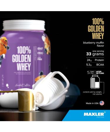 Maxler 100% Golden Whey Protein - 24g of Protein per Serving - Whey Protein Powder for Pre Post Workout - Fast-Absorbing Whey Concentrate Isolate & Hydrolysate Blend - Blueberry Muffin 2 lb Blueberry Muffin 2 Pound (Pack o  - Buy Online on GoSupps.com