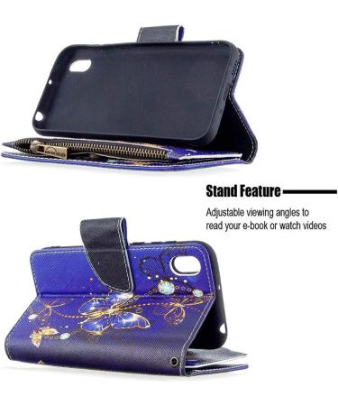 Miago Leather Wallet Case for Huawei Y5 2019 - 9 Card Slots Colorful Zipper Flip Cover Blue Butterfly Design - Buy Online on GoSupps.com