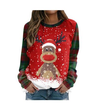 Women Sweatshirt Christmas Pressure Christmas Pulli Funny Round Shals Sweater Elegant Long -sleeved shirts Oversize women Ugly Sweater Christmas Sweater Xmas Shirt Women Winter Lady Tops Red XL