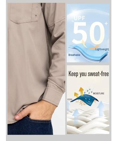 WORK IDEA Men's Sun Protection Hiking Shirt UPF 50+ UV Quick Dry Cooling Long Sleeve Fishing Shirt - Dark Beige | Size Medium - Buy Online on GoSupps.com