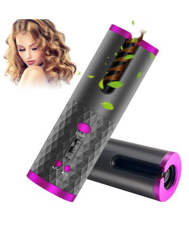 Automatic Cordless Auto Hair Curler Curling Iron with LCD Display Adjustable Timer & Temperature Portable Rotating Ceramic Barrel Curling Wand Fast Heating Hair Curler