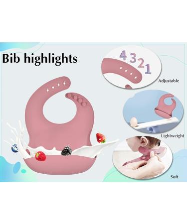 Hoseay Baby Weaning Set 5 in 1 | Silicone Suction Plate, Bowl, Spoon, Fork, Bibs | Pink Squirrel Design | Toddler Feeding Essentials - Buy Online on GoSupps.com