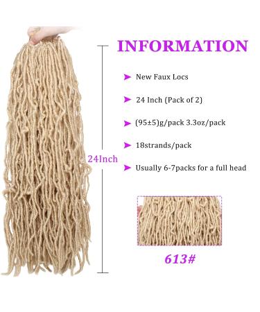 24 Inch Blonde Faux Locs Crochet Hair 2Packs - Natural Wavy Curly Soft Locs Extensions - Pre-Looped Goddess Dreadlocs for Women (24 Inch 613) - Buy Online on GoSupps.com