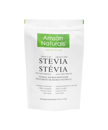 Stevia Sweetener with Erythritol 2.5 lb/40 oz/1.14 Kg (Granular) - 1:1 Sugar Substitute Natural Source No Calorie Sweetener Non-GMO Gluten Free.