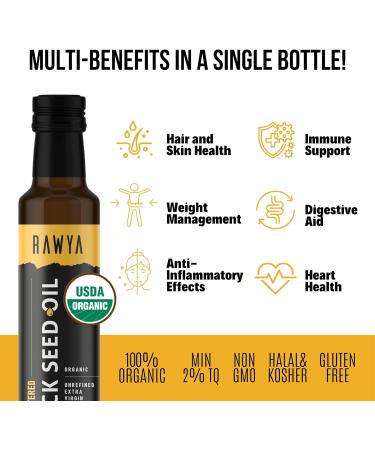 Organic Unfiltered RAWYA Black Seed Oil 250ml - Cold Pressed Nigella Sativa Oil in Glass Bottle - Buy Online on GoSupps.com