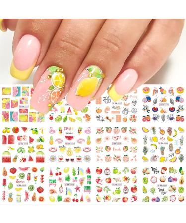 Fruit Lemon Nail Stickers Decals Summer Watermelon Nail Art Water Transfer Sliders for Manicure Charms Decorations Tropical Fruity Cherry Flowers Design Nails Watermark Tattoo for Women Girls Summer Fruit Series-1