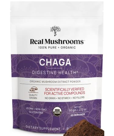 Real Mushrooms Chaga Powder - Organic Mushroom Supplement with Chaga Extract - Chaga Mushroom Powder for Digestion  Energy  & Immune Support - Vegan Mushroom Extract  Non-GMO  60 Servings 60 Gram (Pack of 1) - Buy Online on GoSupps.com