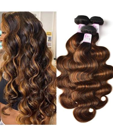 Beauty Forever Ombre Highlight Brazilian Body Wave Virgin Hair 3 Bundles 16 18 20 Inch,Ombre Blonde Remy Human Hair Wavy Weaves Hair Extentions Color FB30 16/18/20 Inch FB30 Highlight Color
