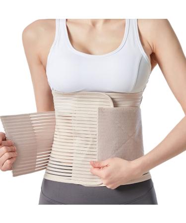 Abdominal Binder Postpartum Belly Band for Post Abdomen Surgery C-section Recovery Compression Wrap Back Support Belt (X-Large  Beige) X-Large Beige