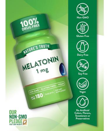 Nature's Truth Melatonin 1 mg | 180 Tablets | 100% Drug Free | Vegan Non-GMO and Gluten Free Supplement - Buy Online on GoSupps.com