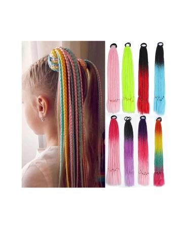 Colored Braids Hair Extensions with Elastic Rubber Bands 24" Rainbow Braided Ponytail Hairpiece Synthetic Ponytail Hair Accessories for Women Girls (Color : D3 Size : 24inches) 24inches D3
