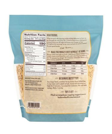 Bob's Red Mill Extra Thick Rolled Oats 32 oz â€“ Whole Grain Nutrition - Buy Online on GoSupps.com