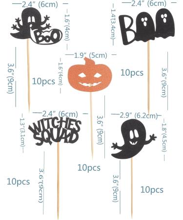 50pcs Halloween Ghost Boo Cupcake Toppers - Glitter Black Ghosts Orange Pumpkins Halloween Theme Baby Birthday Party Cupcake Decorations Halloween-50pcs - Buy Online on GoSupps.com
