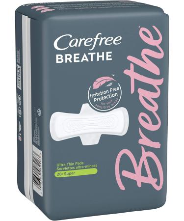 Carefree Breathe Ultra Thin Super Pads with Wings - 28 Count | Irritation-Free & Unscented - Buy Online on GoSupps.com