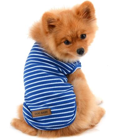 Shop Paidful 100% Cotton Summer Striped T-Shirt for Small Dogs - Blue Welpe Tee for Chihuahua & Yorkshire | Sizes M (Back Length 25cm Bust 37cm) - Buy Online on GoSupps.com