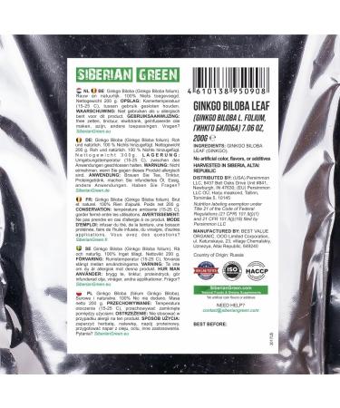 Siberian Green Ginkgo Biloba Cut and Sifted Leaf 200g (7.06 oz) Loose Tea - Buy Online on GoSupps.com