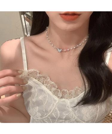 Oralgos Elegant Crystal Butterfly Necklace | Adjustable Collarbone Chain | Delicate Pearl Women's Jewelry - Buy Online on GoSupps.com