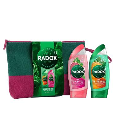 Radox Refreshing Wash Bag 2pc Gift Set For Her - Feel Uplifted Shower Gel 250ml & Feel Refreshed Shower Gel 250ml with Waterproof Lining Washbag