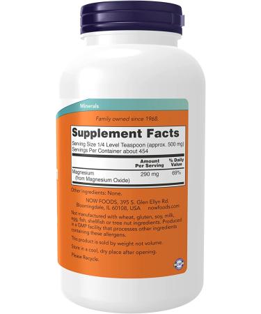 Now Foods Magnesium Oxide Powder 8 oz - Pure Magnesium Supplement for Muscle Relaxation & Sleep - Buy Online on GoSupps.com