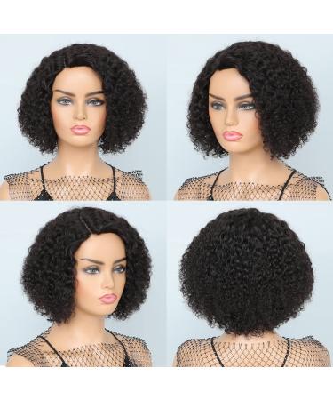 HUA Brazilian Human Hair Kinky Curly Bob Wig for Black Women - 10 Inch I Part Lace Glueless Wig - Buy Online on GoSupps.com