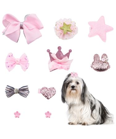 Hacraho dogs hair clips 10 pieces of mixed styles dog hair loops dog Bowknot hair loops with clips for small dogs cats puppies for Valentine's Day pink rose
