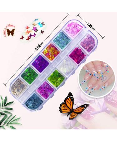 JOYJULY 3D Holographic Butterfly Nail Glitter 24 Color Set - Nail Art Decoration & DIY Crafting - Buy Online on GoSupps.com
