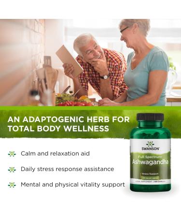 Swanson Ashwagandha Powder Supplement - Stress Relief & Energy Support - 100 Capsules, 450mg - Ayurvedic Wellness - Buy Online on GoSupps.com
