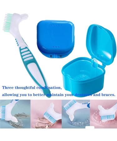 3-Pack Prosthesis Cleaning Set | Prosthesis Cleaning Box & Braces Storage with Toothbrush - Blue - Buy Online on GoSupps.com
