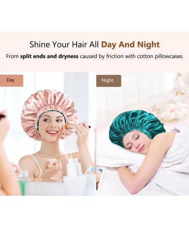 Mikimini Satin Hood for Curly Hair | Extra Large Double-Layer Sleep-Hair Hood | Stylish Green & Pink Silk Hood for Women - XL Size - Buy Online on GoSupps.com