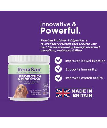RenaSan Dog Probiotic Digestion & Fibre (108g) - Supports Bowel Function, Immunity & Overall Health - Easy-to-Administer Powder by Senior Vets - Buy Online on GoSupps.com