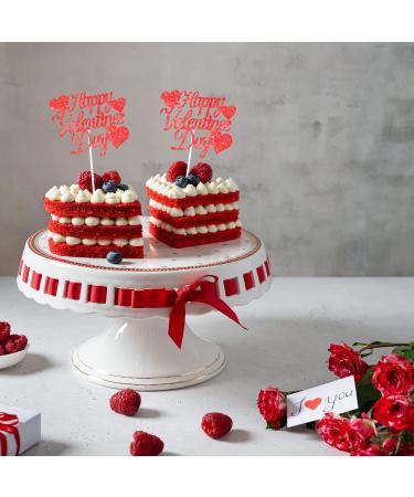12pcs Happy Valentines Day Cake Topper Red Glitter Cake Topper Party Decorations for Valentines Day Wedding Engagement Party - Buy Online on GoSupps.com