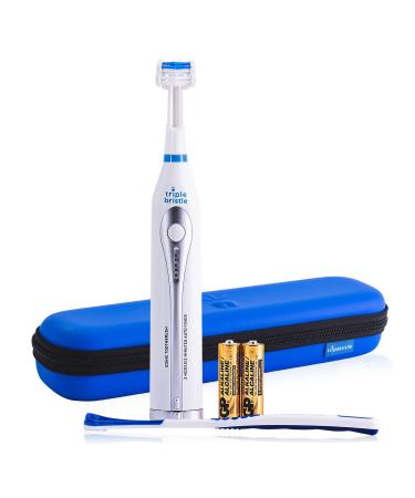 Triple Bristle Sonic Go + Blue Toothbrush Travel Case | Portable AA Battery Sonic Toothbrush for Travel | Portable Hard Protection Case for Traveling