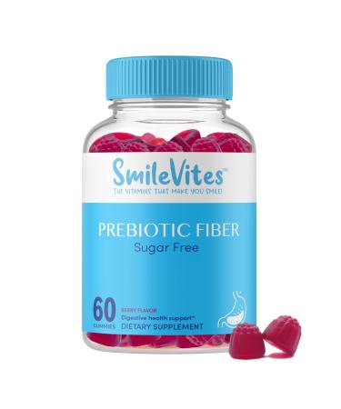 SmileVites Fiber Gummies Prebiotics Digestive Health - Gluten Free Gelatin Free Nut Free Vegan Friendly GMO Free Kosher Keto Great Tasting Natural Berry Flavor Gummies 60 Count 60 Count (Pack of 1)