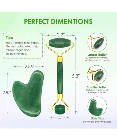 Jade Roller & Gua Sha Set - 100% Natural Facial & Body Massage Tools | Boost Circulation Reduce Wrinkles & Puffiness - Dark Green - Buy Online on GoSupps.com