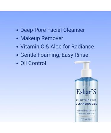 Eskaris Purifying Face Cleansing Gel Vitamin C & Aloe Vera Anti-Aging Daily Foaming Cleanser & Makeup Remover Soap-Free Face Wash Oil Control For All Skin Types 13.52 oz (400 ml) - Buy Online on GoSupps.com