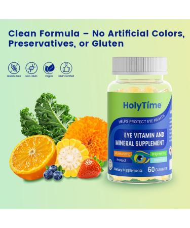 HolyTime Lutein Gummies Dietary Supplement for Eye Health Support with Lutein & Zeaxanthin Plant-Based Daily Formula with Zinc, Vitamin C & E Natural Berry Flavor Vegan Friendly (3) - Buy Online on GoSupps.com