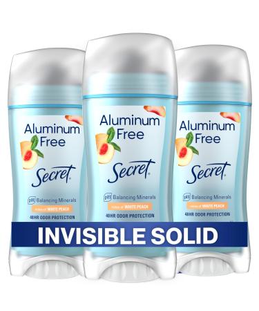Secret Aluminum Free Deodorant for Women 48hr Odor Protection Free of Parabens Dyes Talc & Baking Soda PH Balancing Minerals Invisible Solid White Peach Scent 2.4 oz (Pack Of 3) White Peach 2.4 Ounce (Pack of 3)