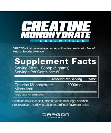 Dragon Pharma Creatine Monohydrate - Muscle Recovery & Antioxidant Support Supplement (60 Servings Unflavored) - International Shipping Available - Buy Online on GoSupps.com