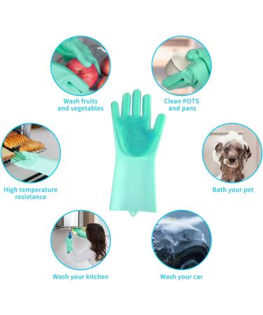 KEMOO Reusable Silicone Dishwashing Gloves with Scrubber - Heat Resistant Gloves for Kitchen, Bathroom, and Pet Care (Green) - Buy Online on GoSupps.com